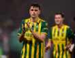 2025-10-17 ADO Den Haag v FC Dordrecht - Dutch Keuken Kampioen Divisie DEN HAAG, THE NETHERLANDS - OCTOBER 17: Matteo Waem of ADO Den Haag is thanking the fans for their support after winning the match during the Dutch Keuken Kampioen Divisie match between ADO Den Haag and FC Dordrecht at WerkTalent Stadion on October 17, 2025 in Den Haag, The Netherlands. Den Haag WerkTalent Stadion The Netherlands Content not available for redistribution in The Netherlands directly or indirectly through any third parties. Copyright: xHansxvanxderxValkx