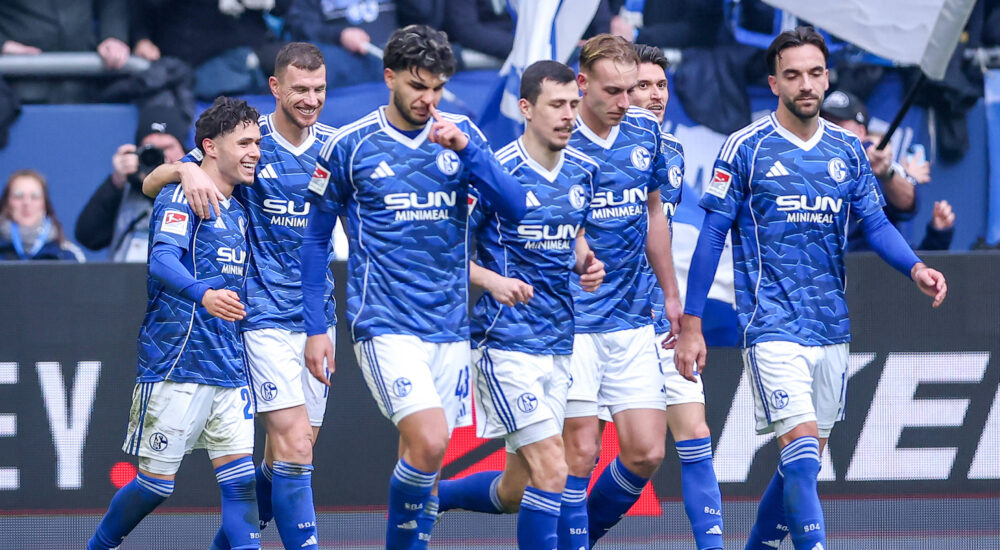 Fußball, FC Schalke 04 - SG Dynamo Dresden, 21. Spieltag, 2. Fußball Bundesliga, Veltins-Arena Gelsenkirchen, Saison 2025 2026: Soufiane El-Faouzi, Edin Dzeko, Mertcan Ayhan, Ron Schallenberg, Kenan Karaman