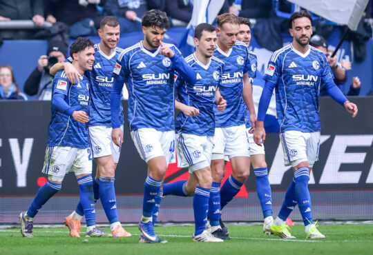 Fußball, FC Schalke 04 - SG Dynamo Dresden, 21. Spieltag, 2. Fußball Bundesliga, Veltins-Arena Gelsenkirchen, Saison 2025 2026: Soufiane El-Faouzi, Edin Dzeko, Mertcan Ayhan, Ron Schallenberg, Kenan Karaman