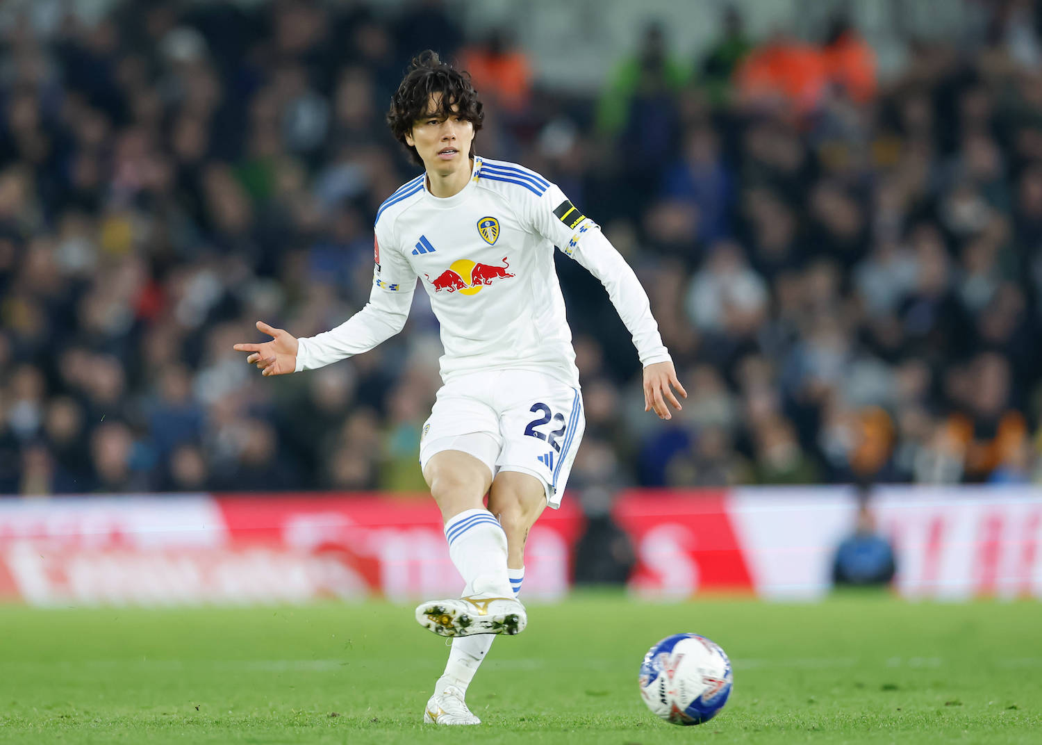 Leeds, England, 8th March 2026. Ao Tanaka of Leeds United passes the ball during the Leeds United vs Norwich City FA Cup match at Elland Road, Leeds. Picture credit should read: Cody Froggatt / Sportimage EDITORIAL USE ONLY. No use with unauthorised audio, video, data, fixture lists, club/league logos or live services. Online in-match use limited to 120 images, no video emulation. No use in betting, games or single club/league/player publications. SPI_098_CF_LEEDS_V_NORWICH SPI-4593-0098