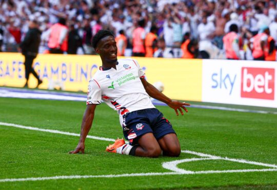 Amario Cozier-Duberry of Bolton Wanderers celebrates the own goal by Kyle Wootton of Stockport County to make it 2-1 Bolton Wanderers v Stockport County, EFL Sky Bet League One, Play-Off Final, Football, Wembley Stadium, London, UK - 24 May 2026London Wembley Stadium United Kingdom EDITORIAL USE ONLY No use with unauthorised audio, video, data, fixture lists, club/league logos or live services. Online in-match use limited to 120 images, no video emulation. No use in betting, games or single club/league/player publications. PUBLICATIONxINxGERxSUIxAUTxHUNxGRExMLTxCYPxROUxBULxUAExKSAxCHNxDENxINDxITAxPORxESPxSWExTURxMEXxCOLxVENxPERxECUxBRAxARGxCHIxURUxPARxPANxONLY Copyright: xPaulxCurrie/Shutterstockx 16889803ds