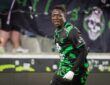 Cercle s Oumar Diakite celebrates after scoring during a soccer match between Cercle Brugge and FCV Dender EH, Friday 24 April 2026 in Brugge, on day four of the Relegation Play-offs of the 2025-2026 Jupiler Pro League first division of the Belgian championship. KURTxDESPLENTER PUBLICATIONxNOTxINxBELxFRAxNEDxLUX x171905096x