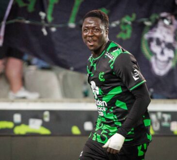 Cercle s Oumar Diakite celebrates after scoring during a soccer match between Cercle Brugge and FCV Dender EH, Friday 24 April 2026 in Brugge, on day four of the Relegation Play-offs of the 2025-2026 Jupiler Pro League first division of the Belgian championship. KURTxDESPLENTER PUBLICATIONxNOTxINxBELxFRAxNEDxLUX x171905096x