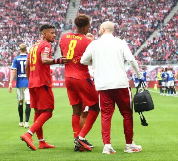 RB Leipzig - Hamburger SV / Bundesliga Leipzig, 13.09.2026, Red Bull Arena, Fuﬂball, M‰nner, Saison 2026/2027, 1. Bundesliga, 3. Spieltag, RB Leipzig - Hamburger SV 5:0 2:0 , Im Bild: Assan Ouedraogo 8, RB Leipzig wurde verletzt ausgewechselt , *** RB Leipzig vs. Hamburger SV, Bundesliga, Leipzig, September 13, 2026, Red Bull Arena, Soccer, Men, 20262027 Season, Bundesliga 1, Matchday 3, RB Leipzig vs. Hamburger SV 50 20, Pictured: Assan Ouedraogo 8, who was substituted due to injury,